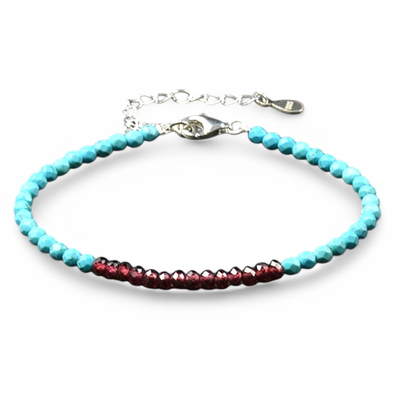 Turquoise garnet bracelet faceted beads silver 925
