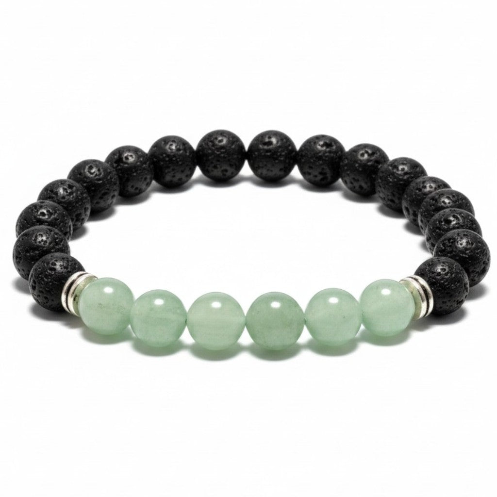 Cancer "Zodiac" bracelet - Lava stone - Green Aventurine (8mm balls)