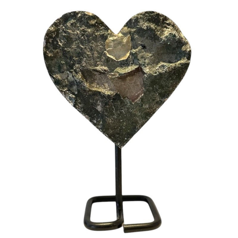 Coeur améthyste brute Brésil AA sur support métallique