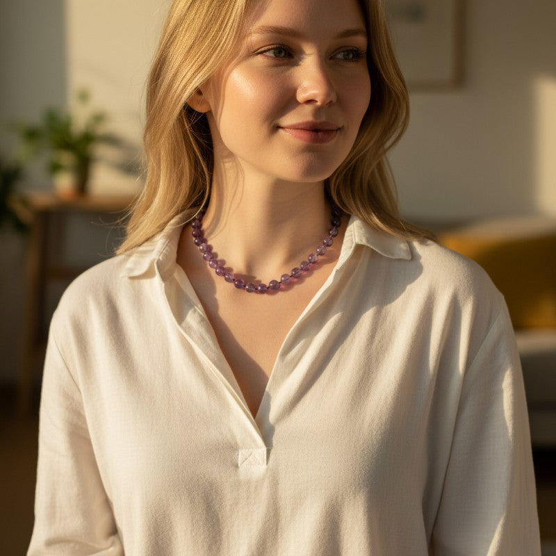 Amethyst necklace Brazil A (7-8mm balls) - 45cm