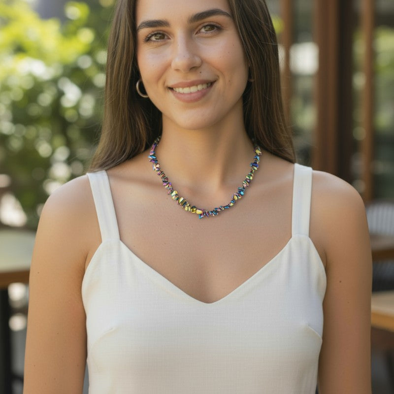 Collier Hématite arc en ciel Chine A (perles baroques) - 45cm