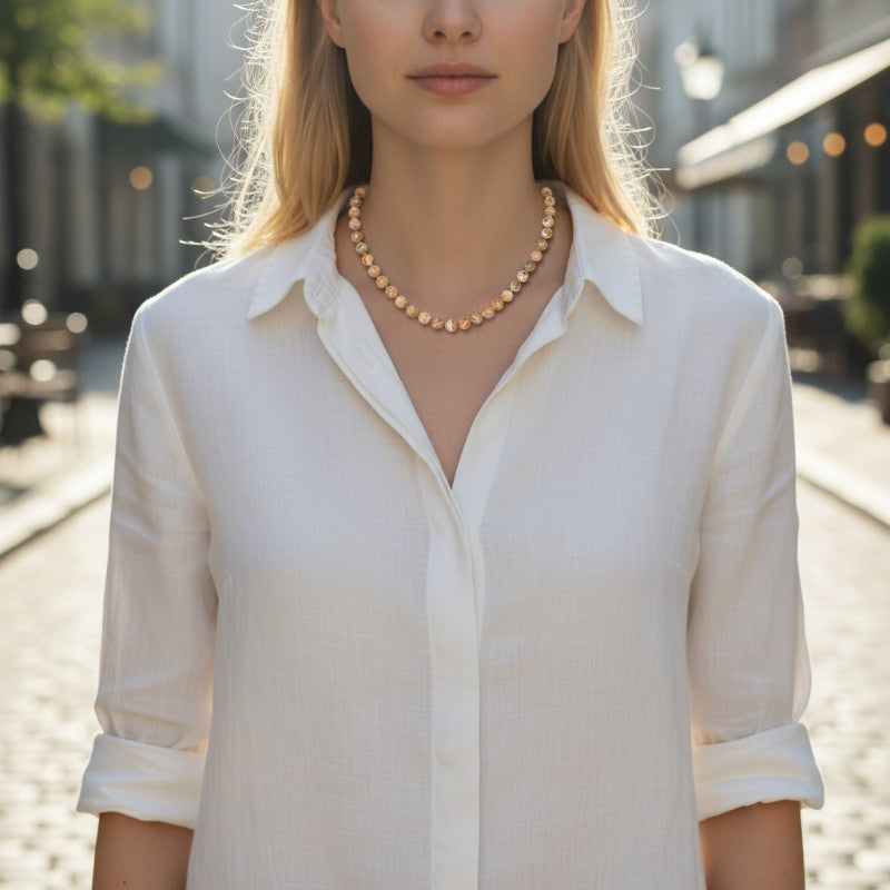 Collier jaspe léopard Brésil A (boules 8mm) - 45cm