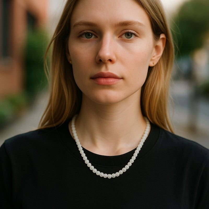 Collar piedra lunar arcoiris (peristerita) India cuentas facetadas 45cm