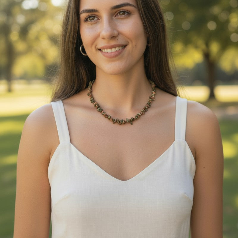 Collier unakite Afrique du Sud A (perles baroques) - 45cm