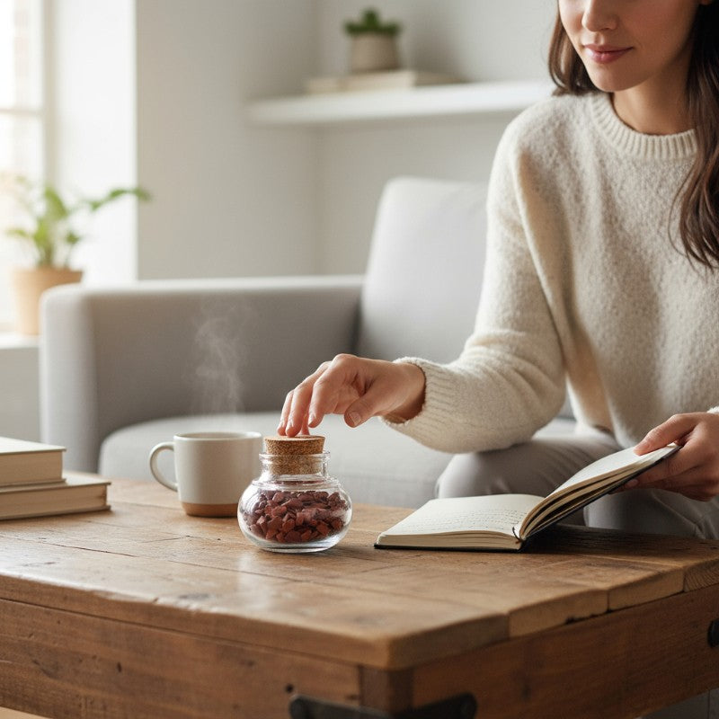 Flacon verre jaspe rouge Afrique du Sud AA (mini-pierre roulée XXS)