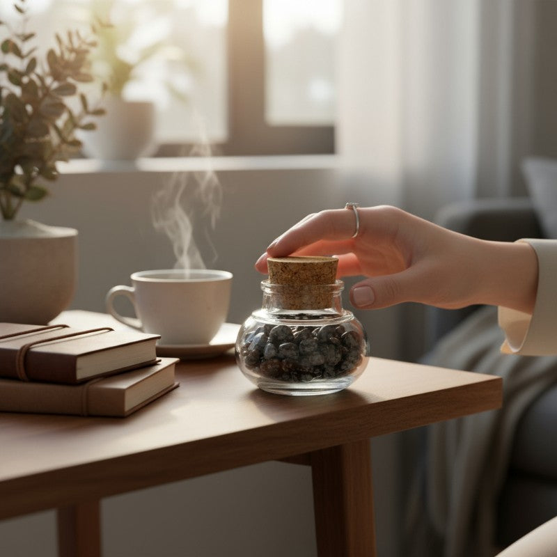 Flacon verre obsidienne neige AA (mini-pierre roulée XS)