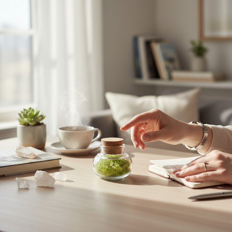 Flacon verre péridot Inde AA (mini-pierre roulée XXS)