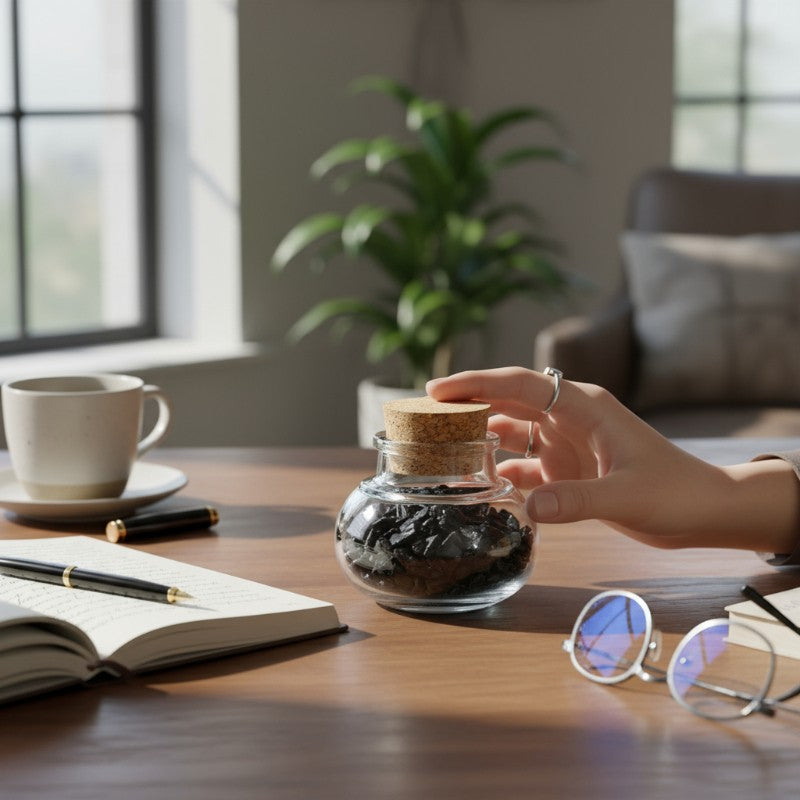 Flacon verre tourmaline noire Brésil AA (mini-pierre roulée XXS)