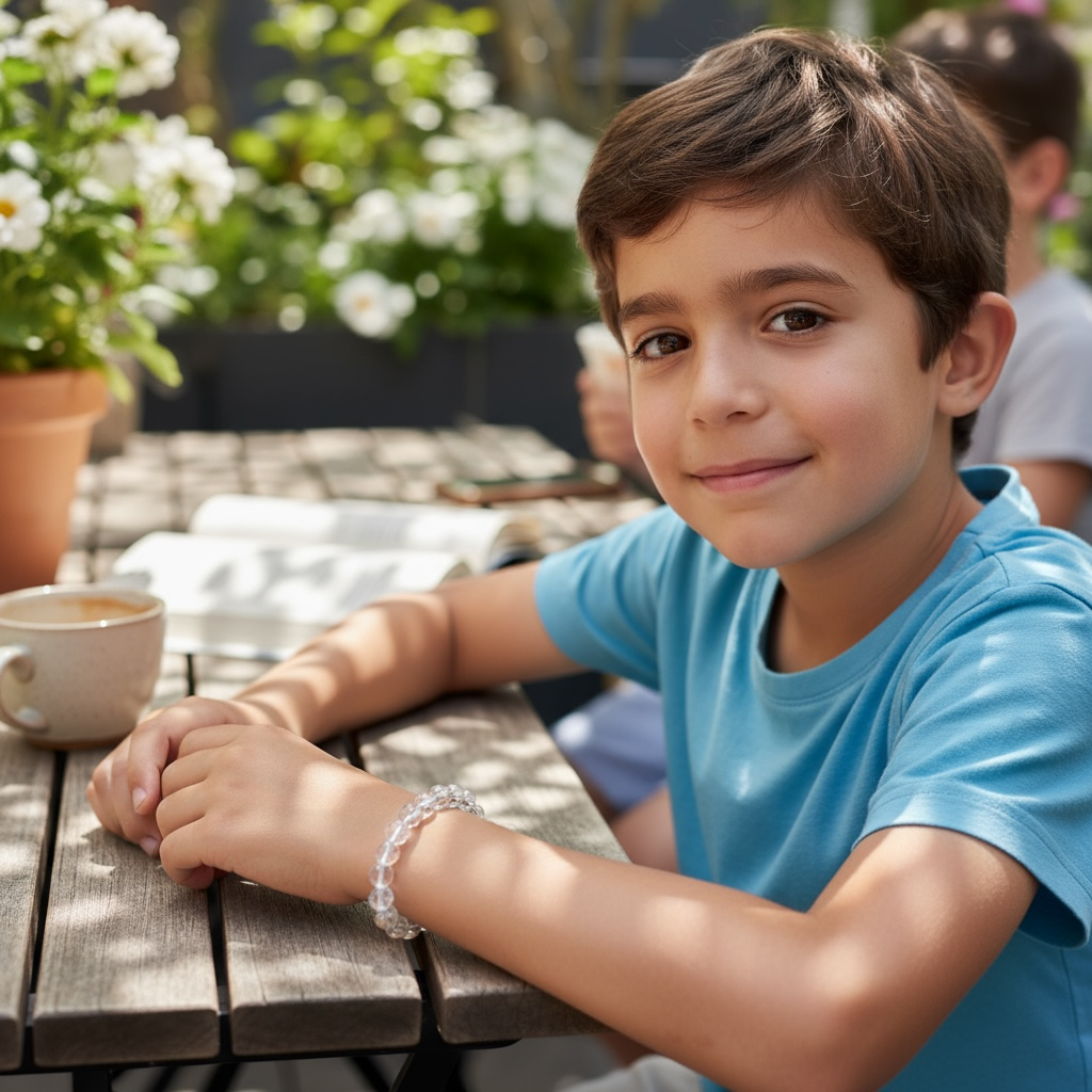 Bracelet taille enfants cristal de roche Brésil A (boules 5-6mm)