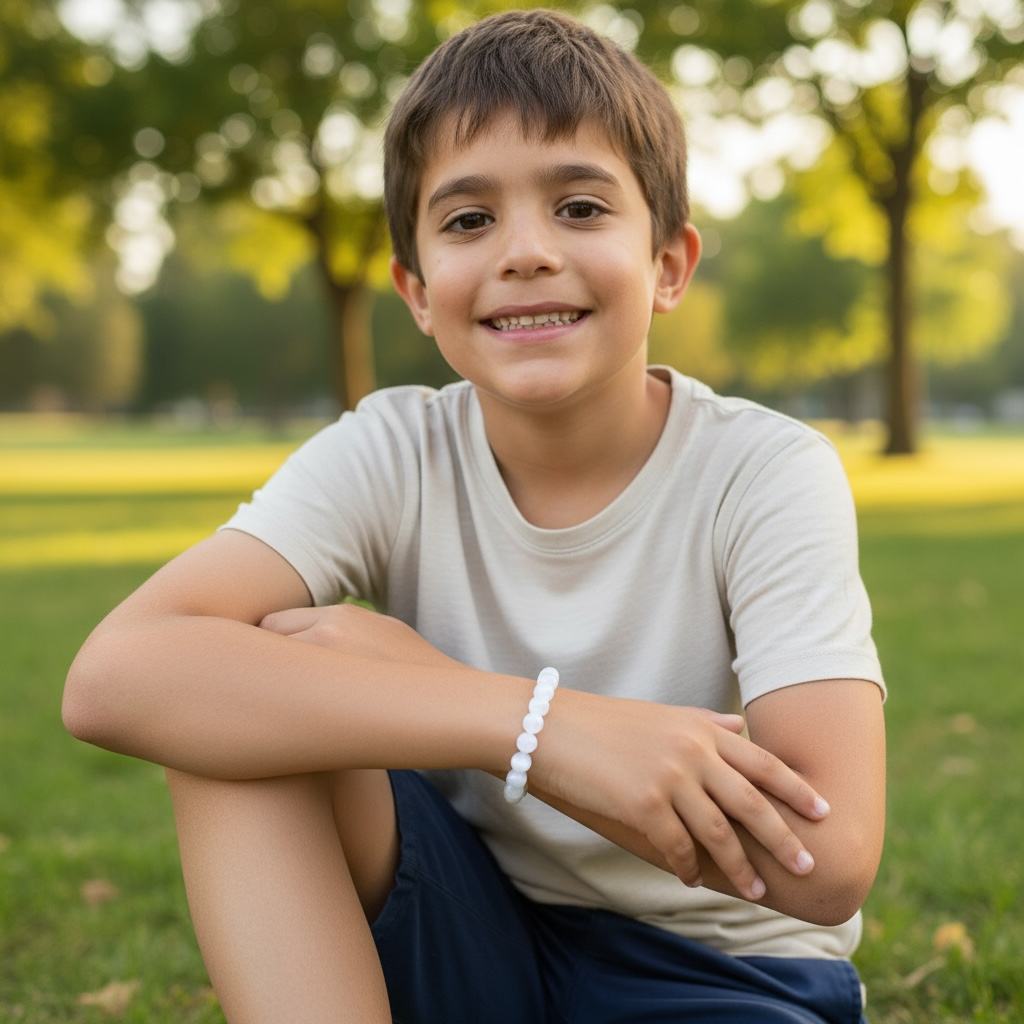 Bracelet taille enfants Selenite Maroc (boules 5-6mm)