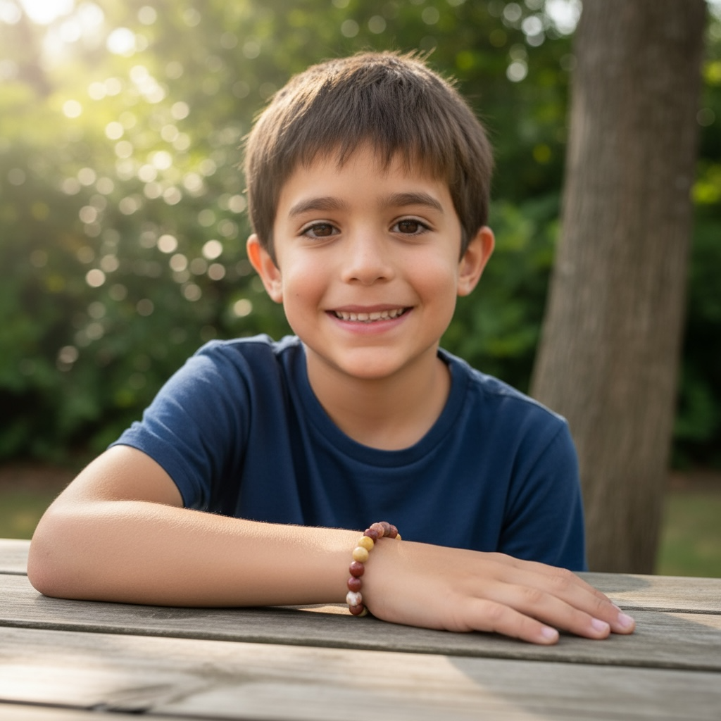 Bracelet taille enfants jaspe mokaite A (boules 5-6mm)