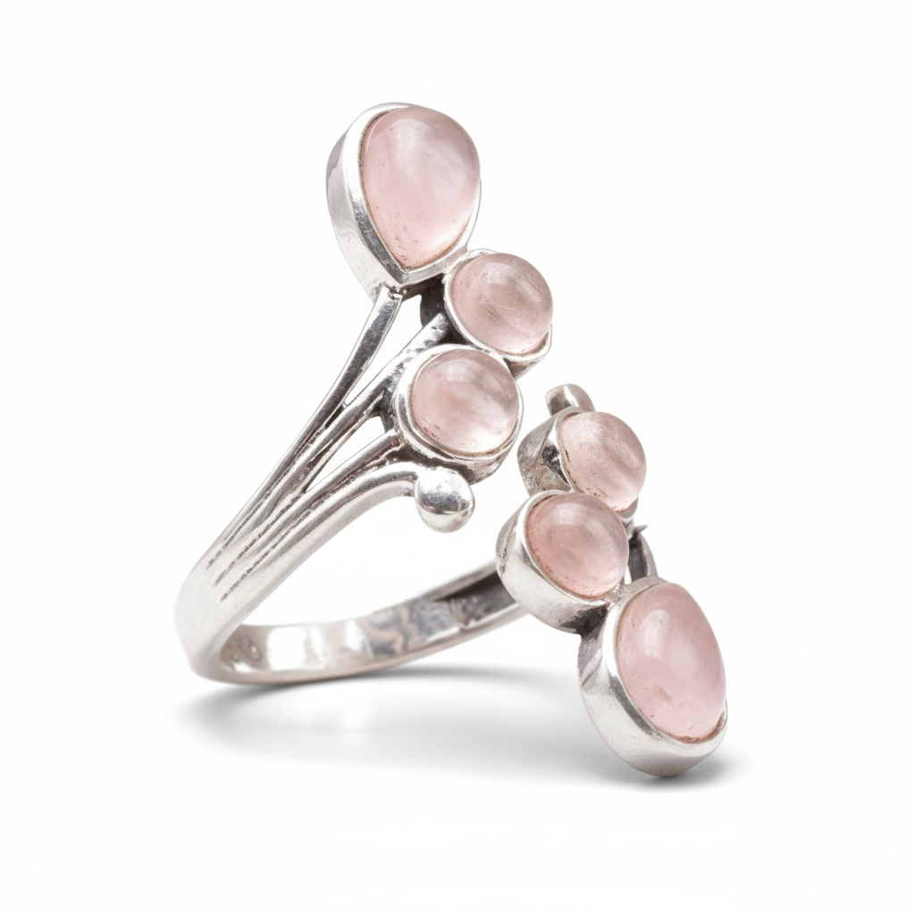 Bague réglable quartz rose Brésil AA argent 925