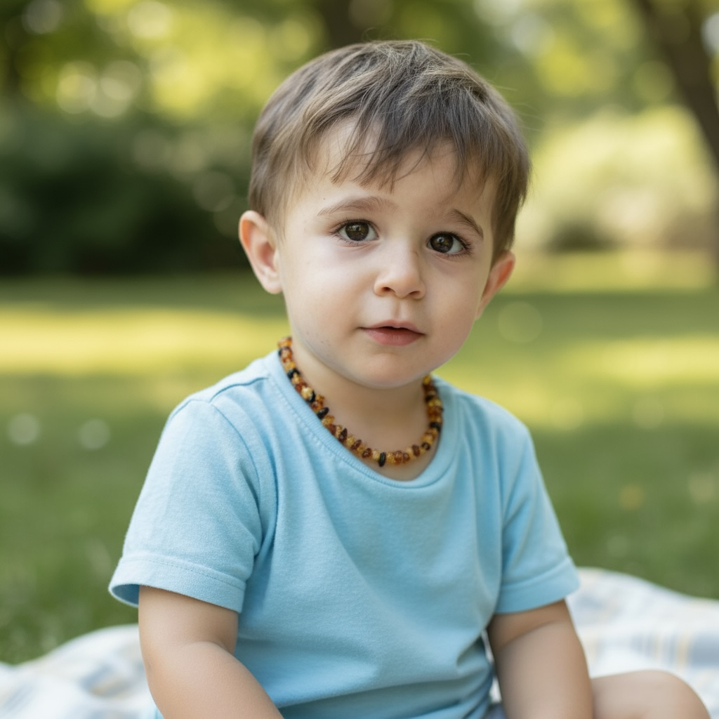 Lithuania A multicolor amber baby necklace (baroque pearls)