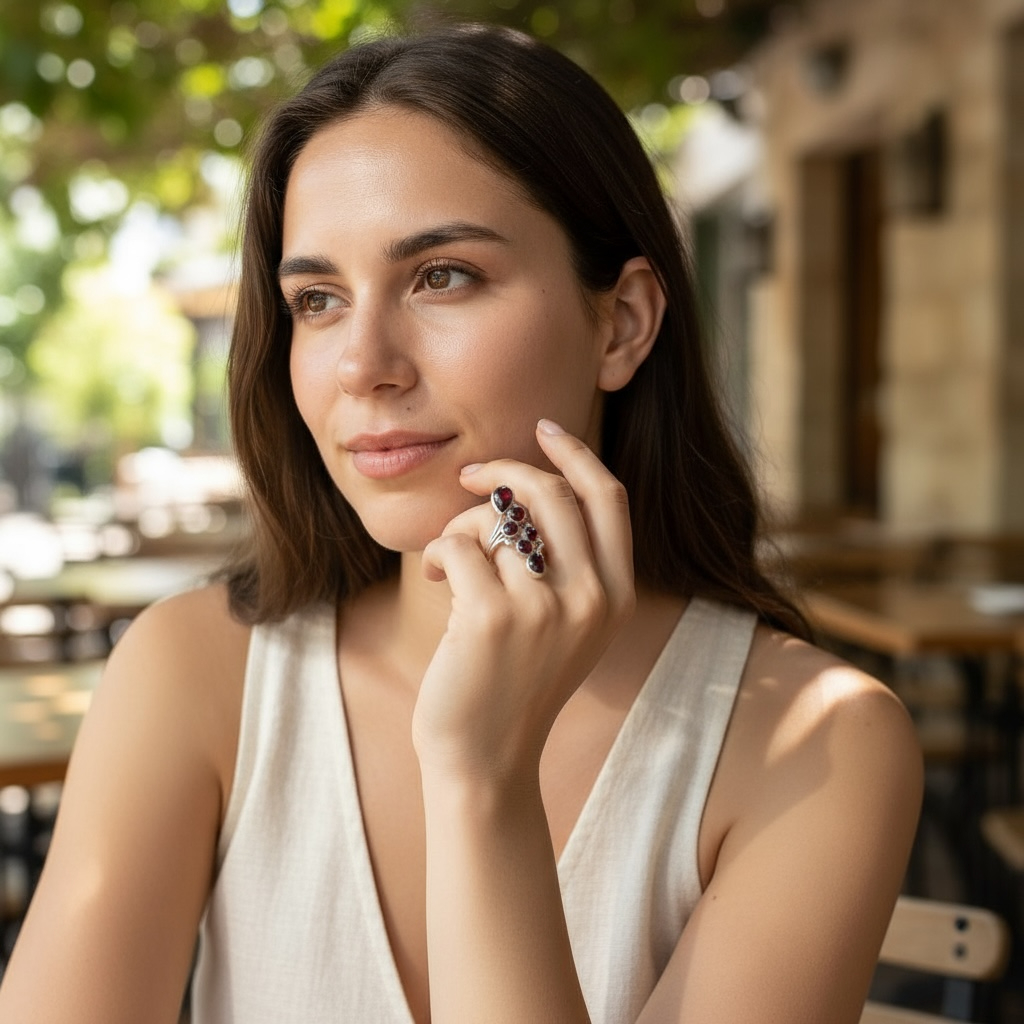 Anillo ajustable Granate Rodolita Etiopía AAA plata 925