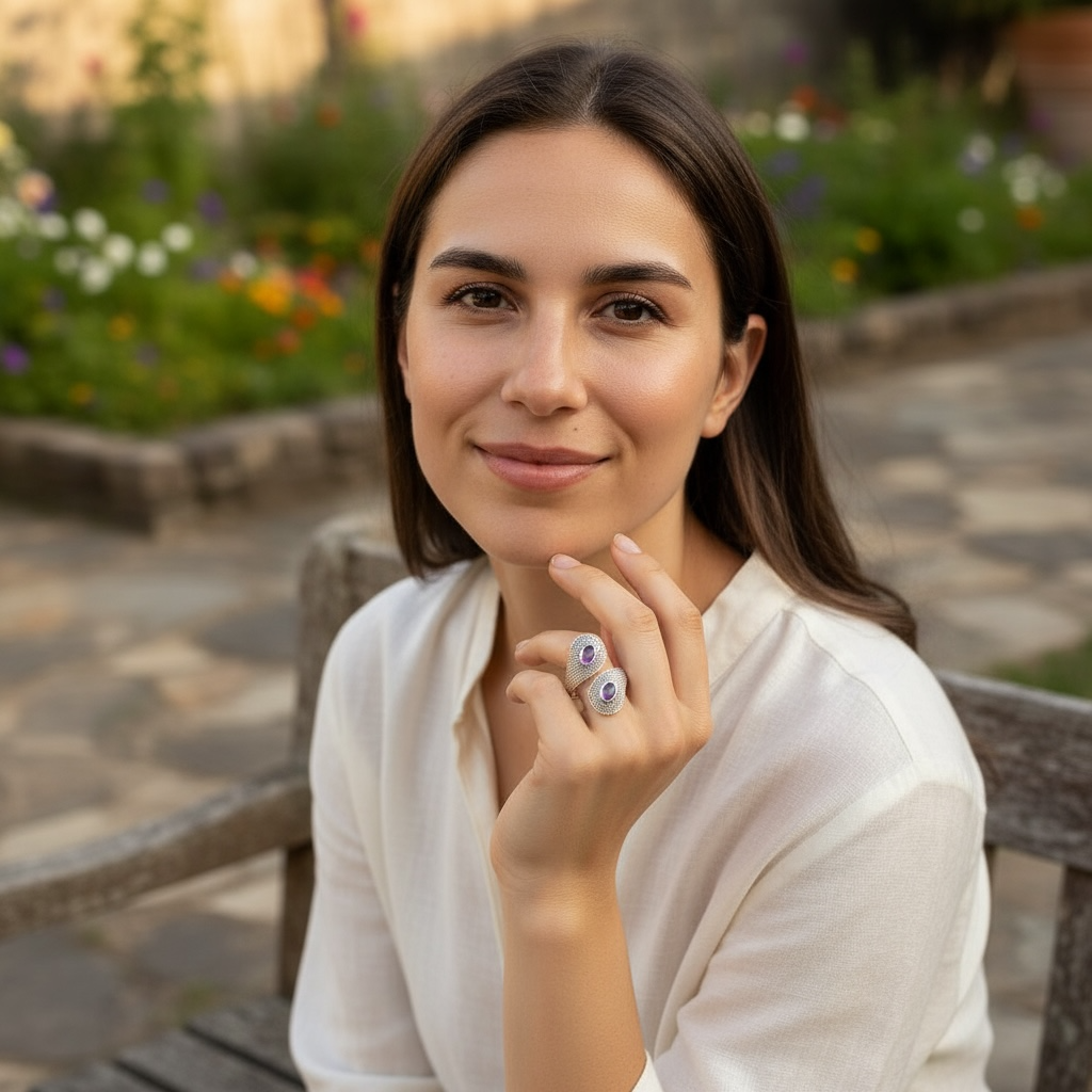 Bague réglable améthyste Brésil AA argent 925