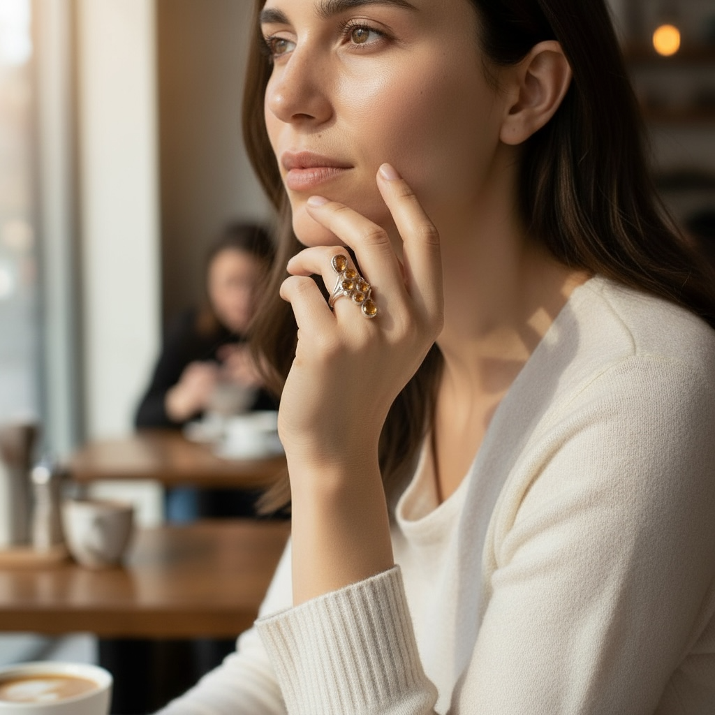 Adjustable ring Natural Citrine Brazil AAA silver 925