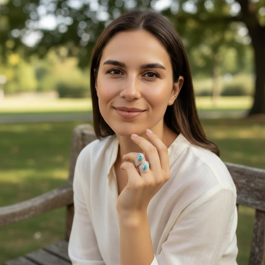 Bague réglable Turquoise Mexique AA argent 925
