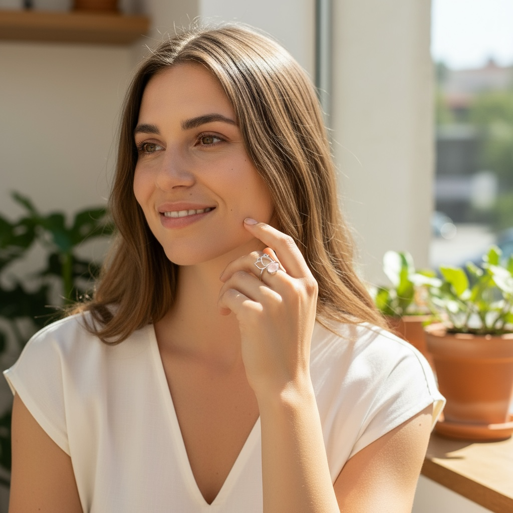Bague réglable quartz rose Brésil AA argent 925