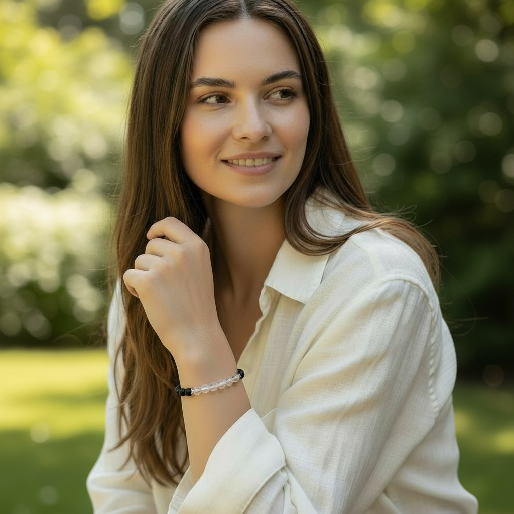 Bracelet "Zodiac" Balance - Pierre de lave - Cristal de roche (boules 8mm)