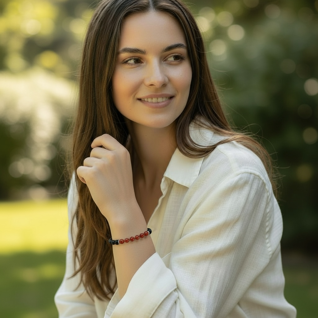 Bracelet "Zodiac" Lion - Pierre de lave - Cornaline chauffée (boules 8mm)