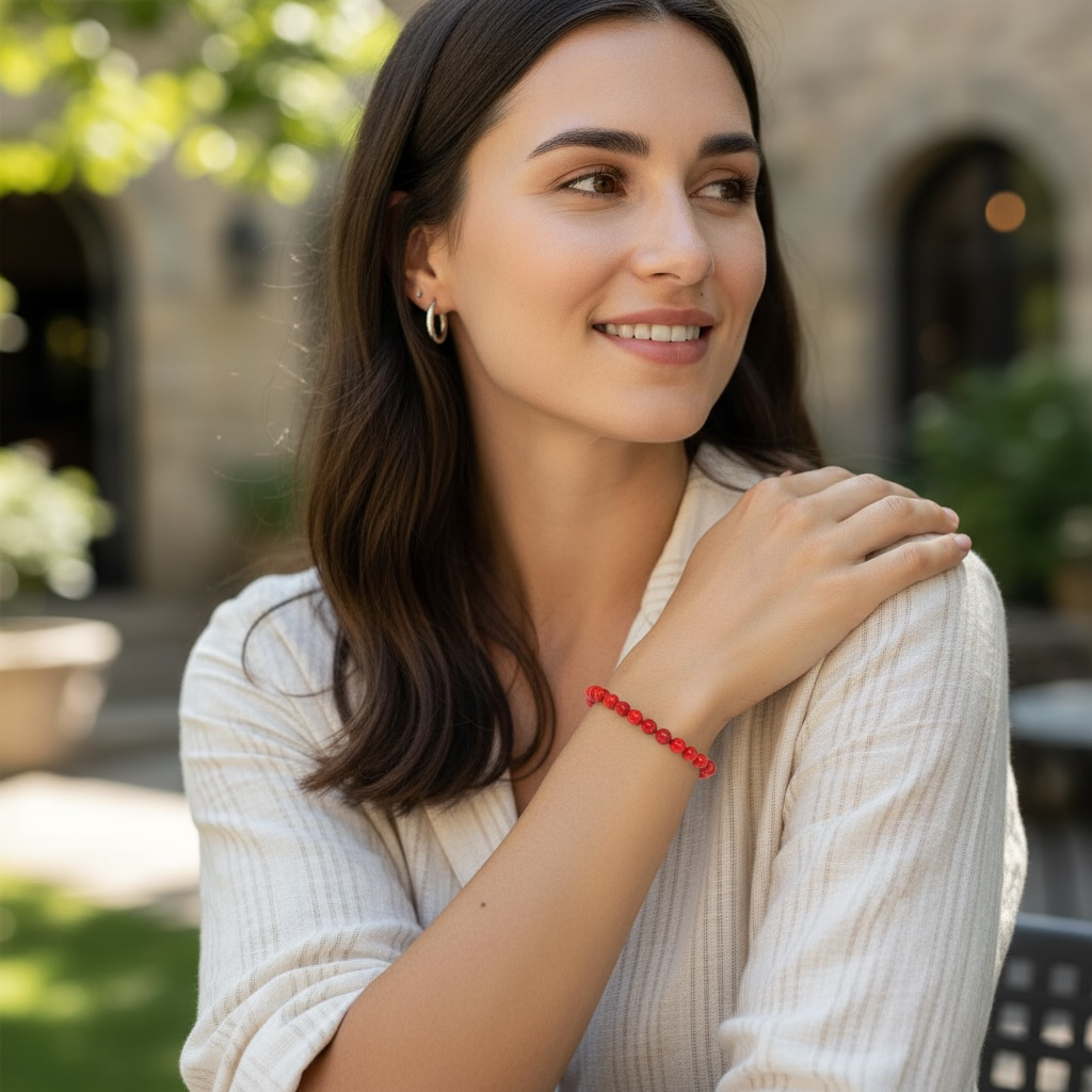 Red tinted coral bracelet Brazil A (5-6mm balls)