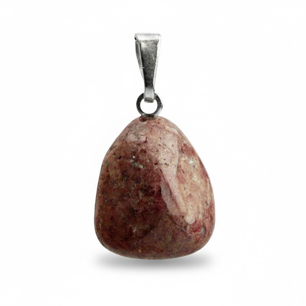 Thulite pendant Norway A rolled stone silver loop 925