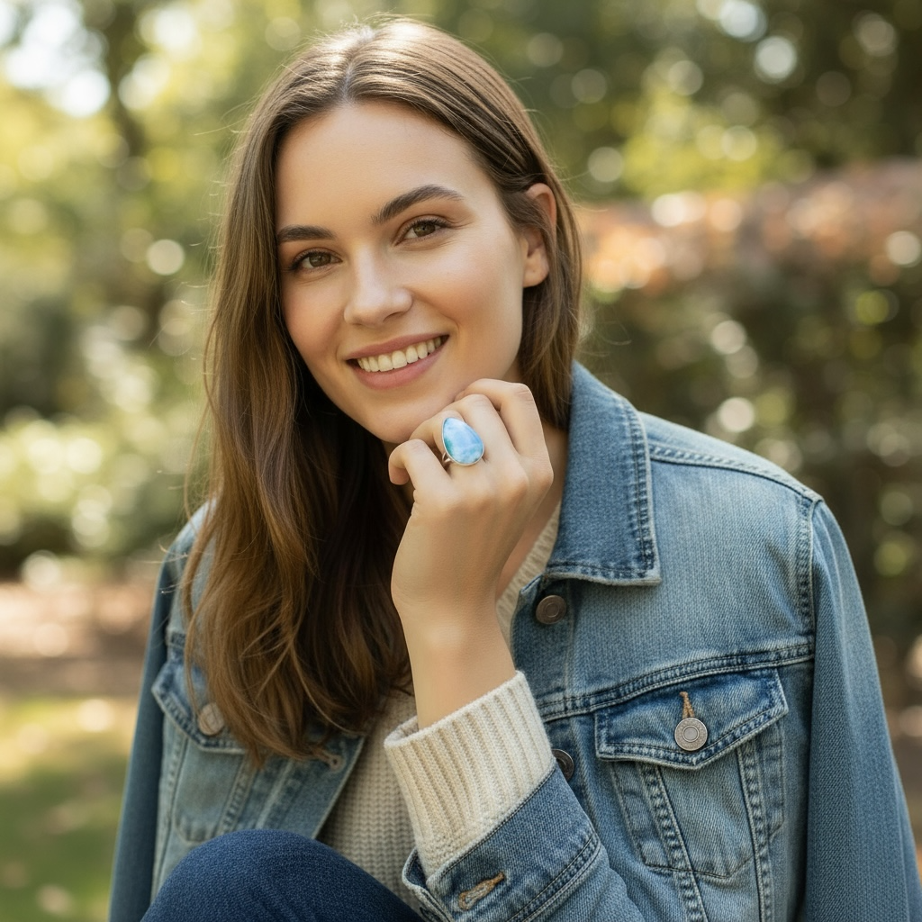 Bague larimar AA argent 925 Taille 49