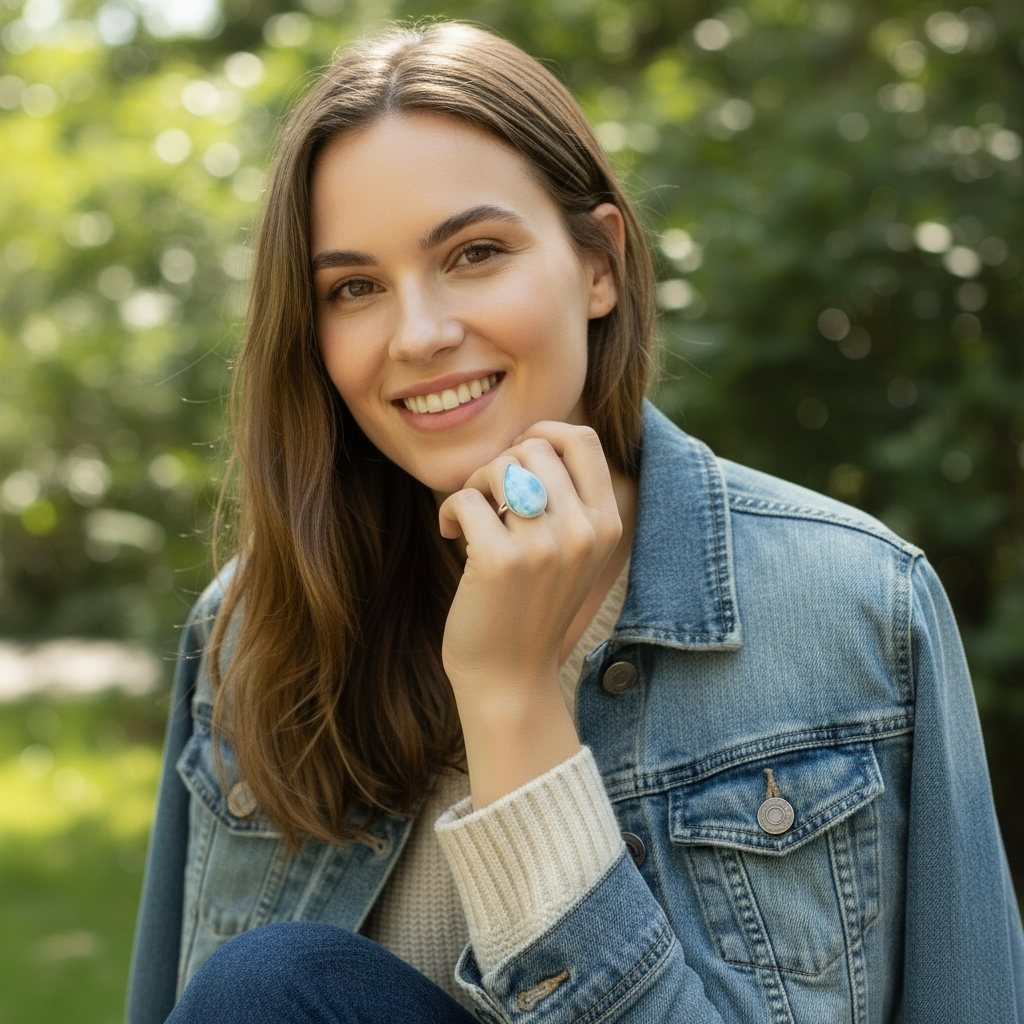 Bague larimar AA argent 925 Taille 57
