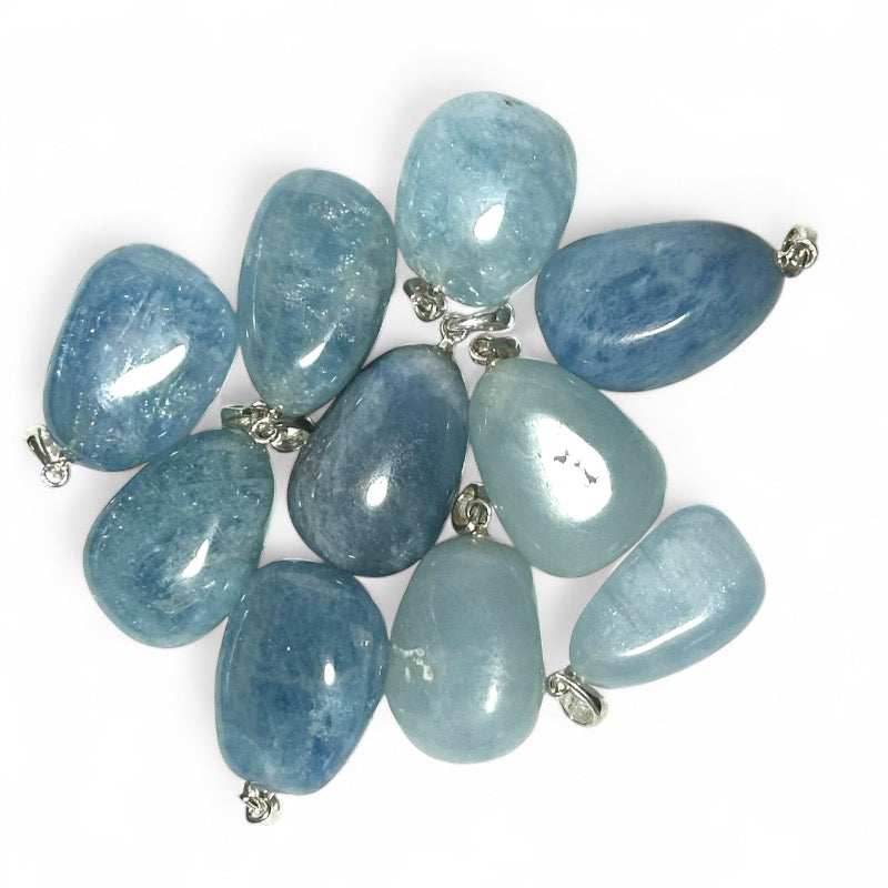 Colgante de aguamarina de Brasil con hebilla de plata 925 con piedra enrollada