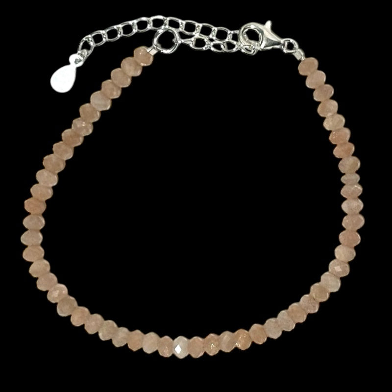 Bracelet pierre de lune rose orangée Inde À perles facettées argent 925