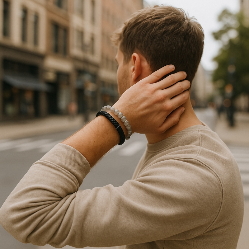 Pulsera hombre piel labradorita (bolas 5-6mm)