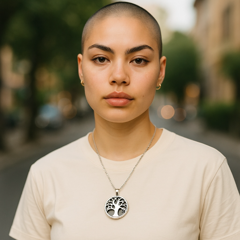 Pendentif arbre de vie obsidienne acajou Mexique A