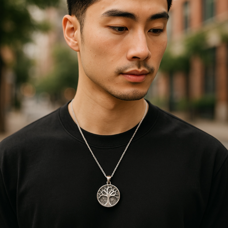 Pendentif arbre de vie obsidienne neige Mexique A