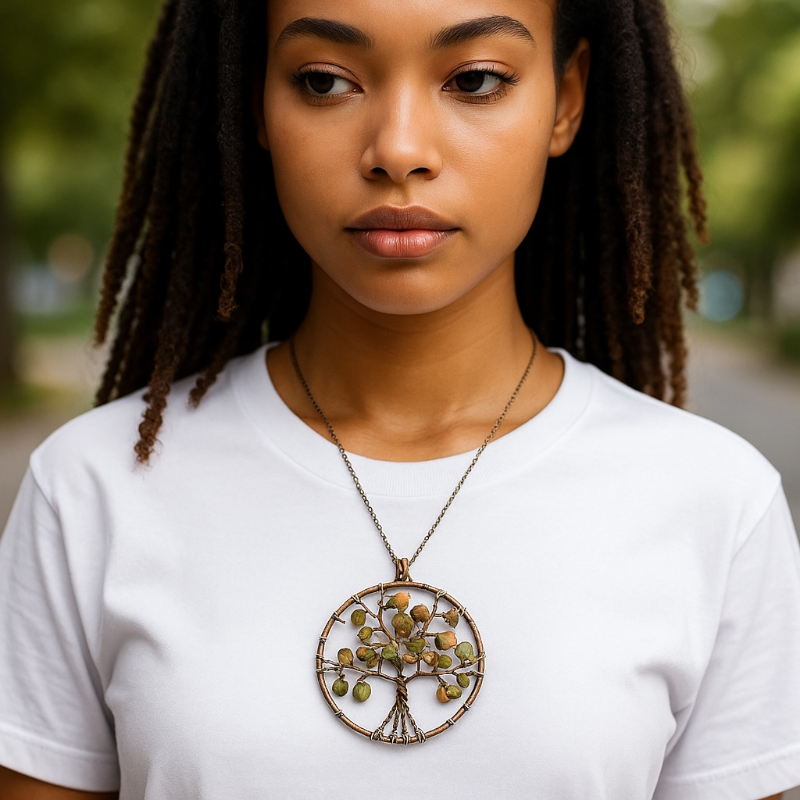 Unakite tree of life pendant 50mm + cord
