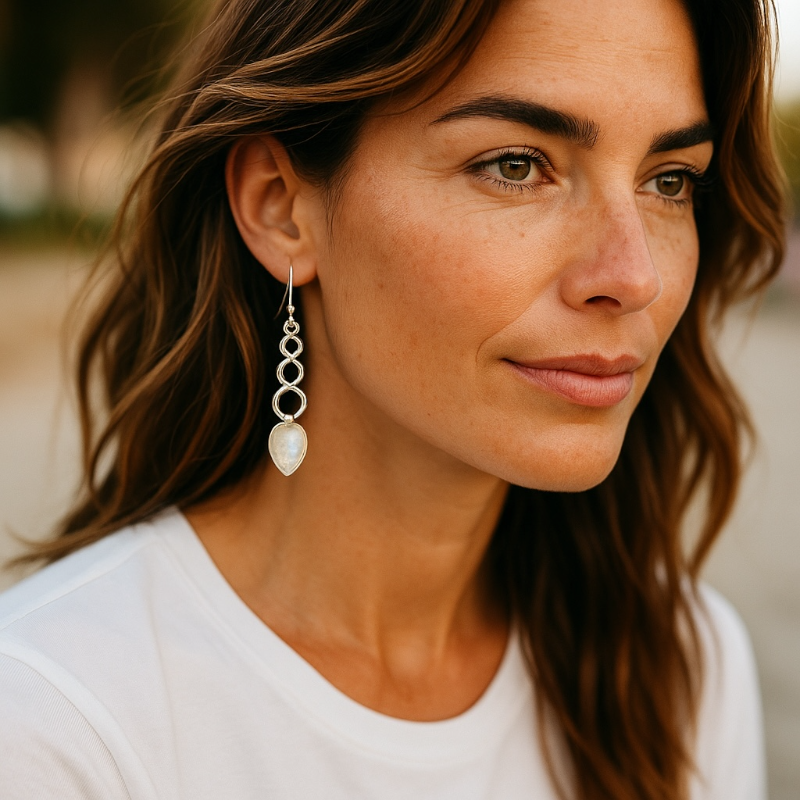 Rainbow moonstone (peristerite) earrings India AA silver 925