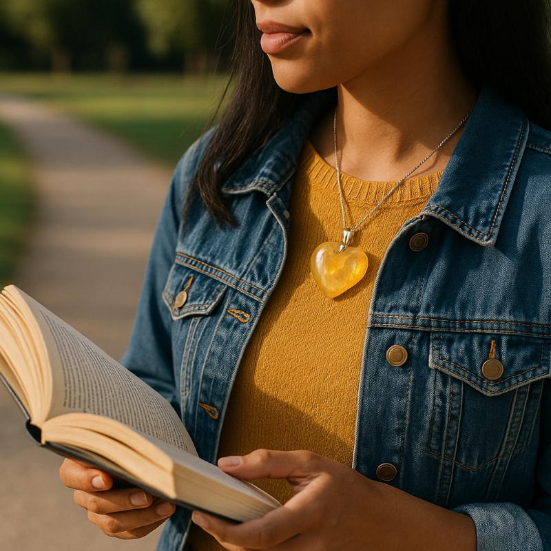 Pendentif coeur citrine chauffée Brésil AA (25mm)