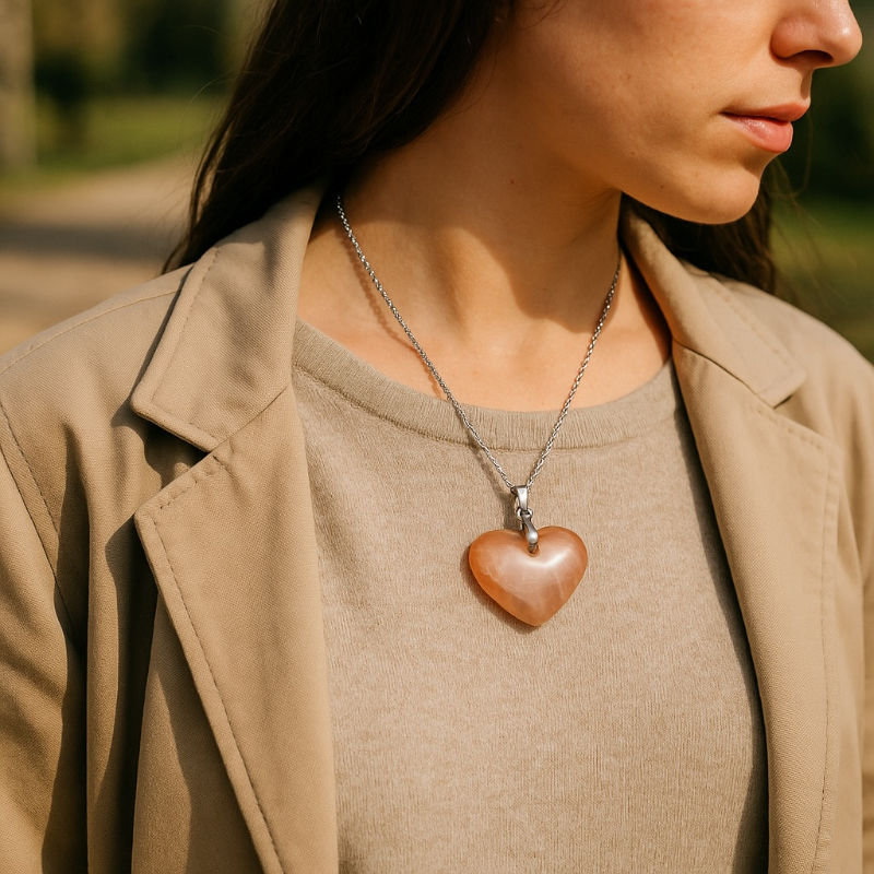 Colgante corazón de piedra lunar rosa naranja India AA (25mm)