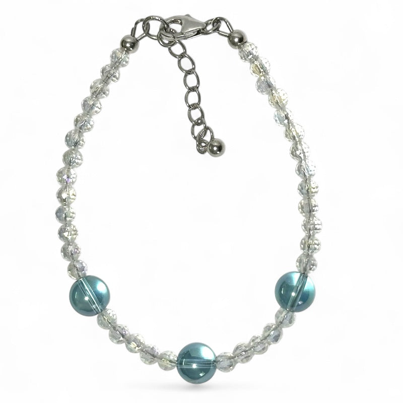 Brazilian AAA angel aura and aqua aura quartz bracelet (3-4mm faceted beads and 8mm beads) 925 silver