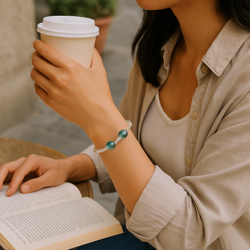 Brazilian AAA angel aura and aqua aura quartz bracelet (3-4mm faceted beads and 8mm beads) 925 silver