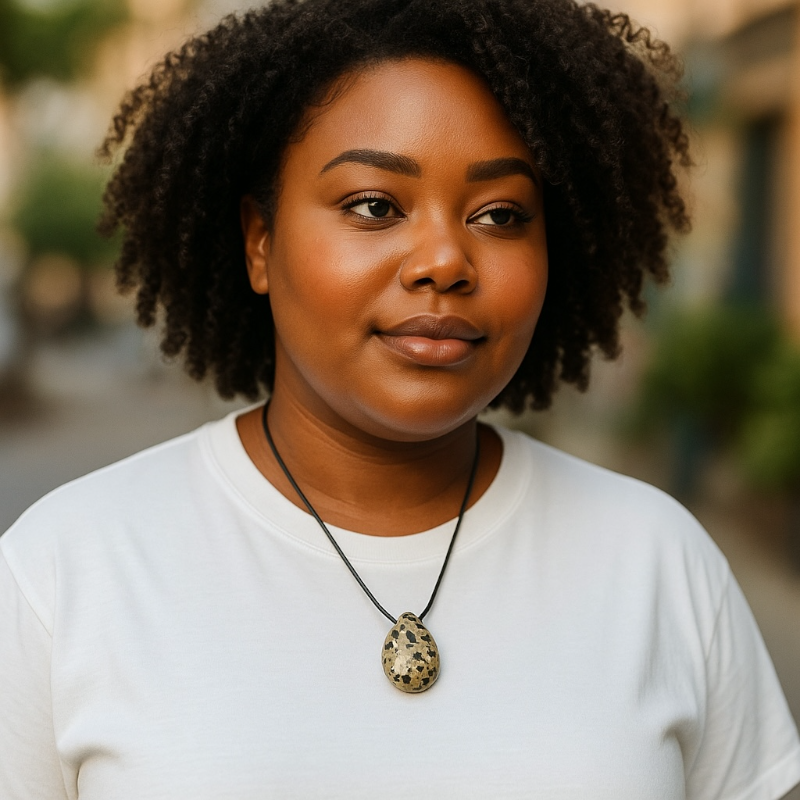 Dalmatian jasper pendant Mexico A (holey stone) + cord