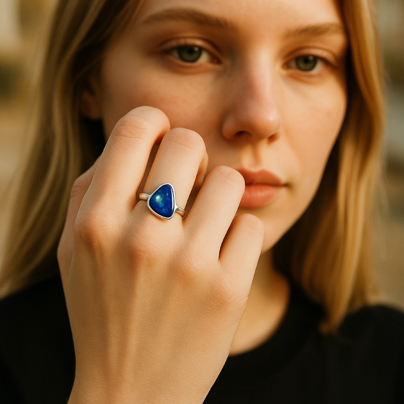 Bague opale doublet Australie AAA argent 925 - Taille 54