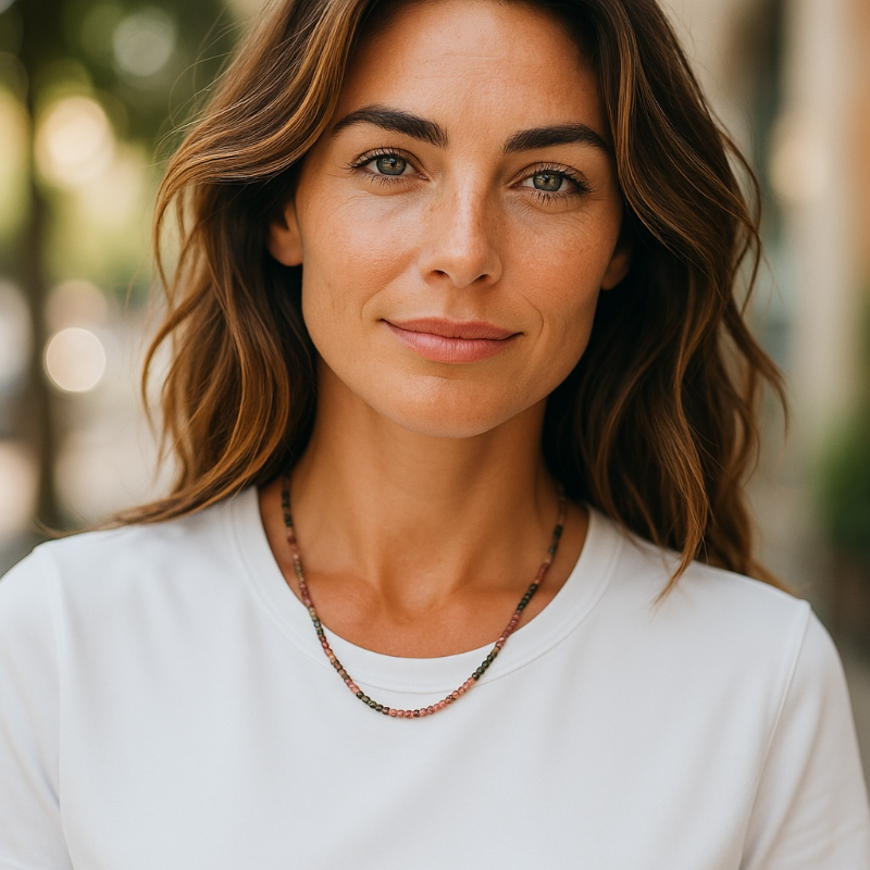 Collar de turmalina multicolor brasileña AA (cuentas facetadas de 2-3 mm) - 45-50 cm