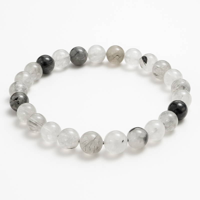 Bracelet quartz inclusions de tourmaline Brésil A (boules 7-8mm) - Taille L