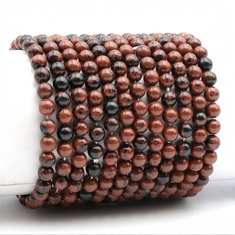 Bracelet obsidienne acajou Mexique A (boules 5-6mm)