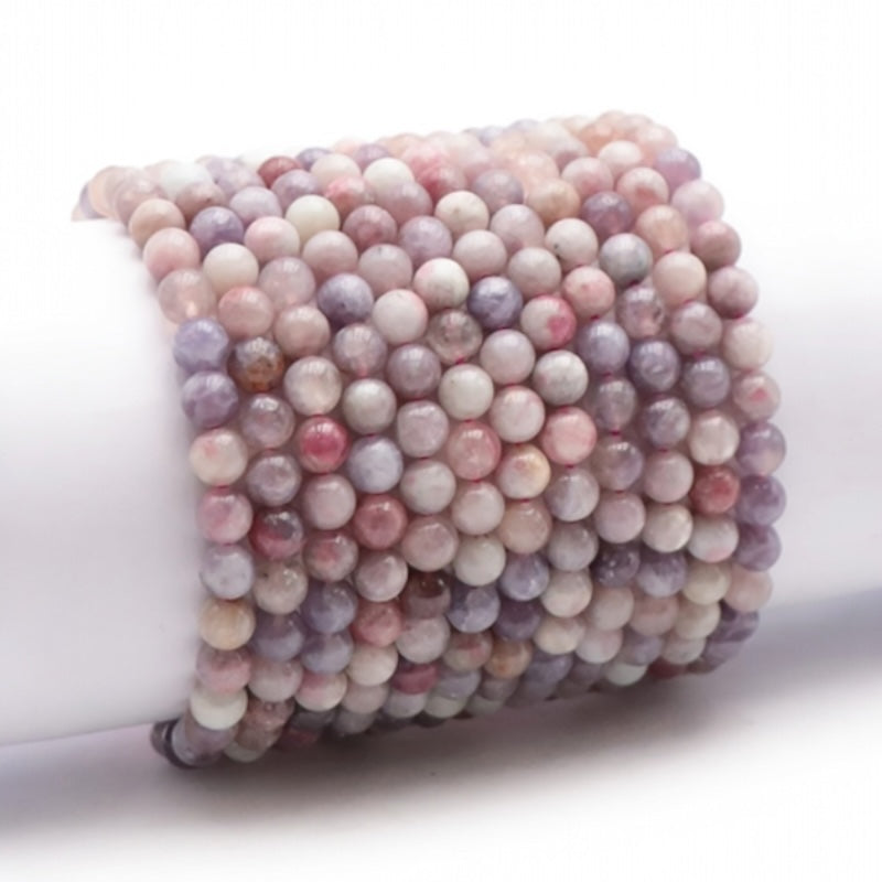 Bracelet tourmaline rose sur Eudialyte Namibie A (boules 5-6mm)