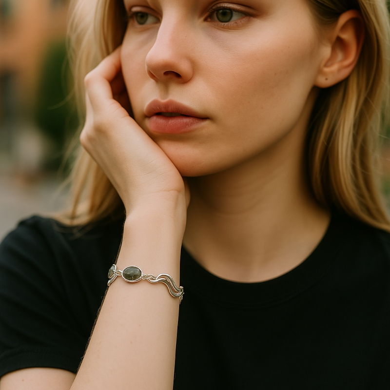 Bracelet labradorite Madagascar AA argent 925