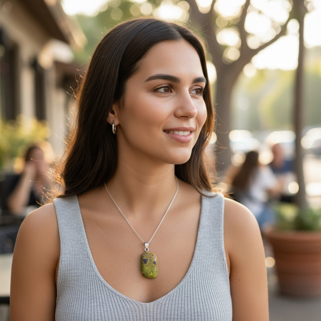 Pendentif stichtite dans serpentine Afrique du Sud A boucle argent 925