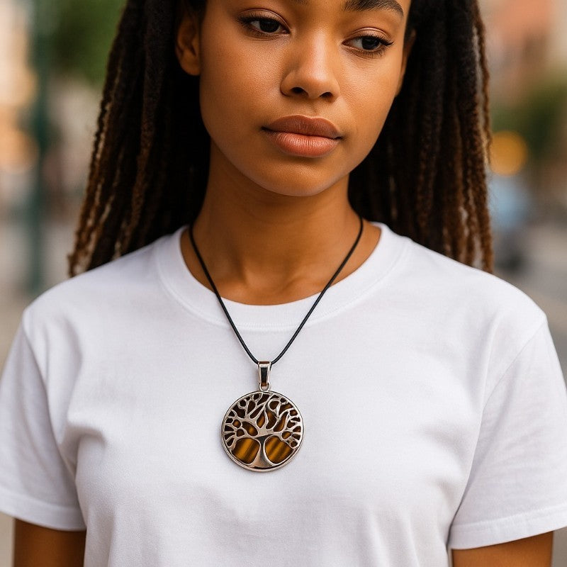 Colgante árbol de la vida ojo de tigre Sudáfrica A