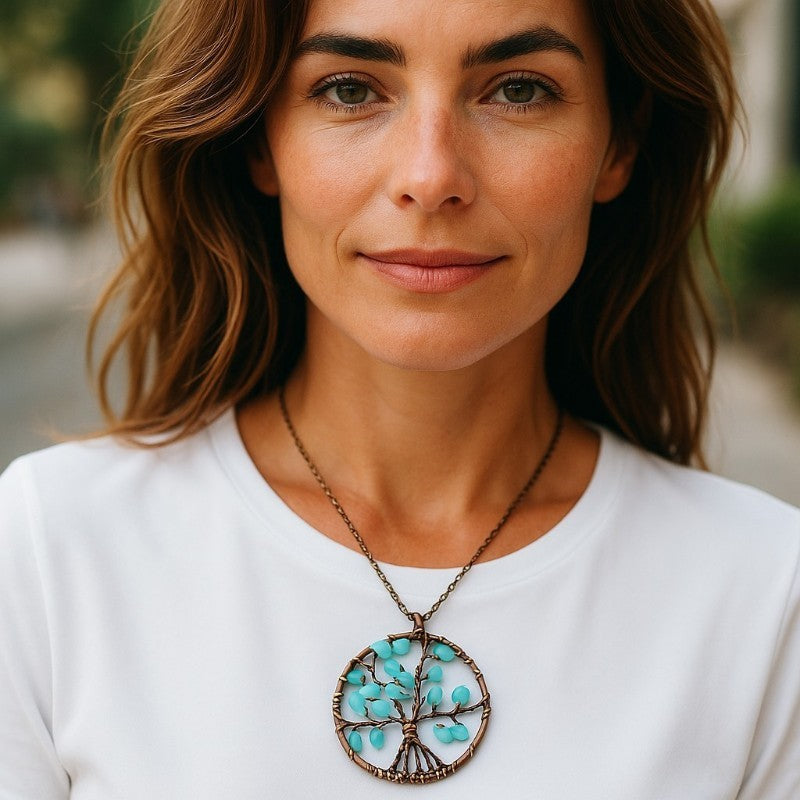 Turquoise tree of life pendant 50mm + cord