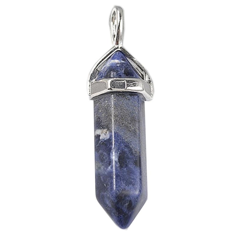 Pendentif pointe biterminée de sodalite Brésil A acier inoxydable